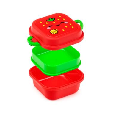 Porta pranzo bento con posate e chiusura a clip fragola