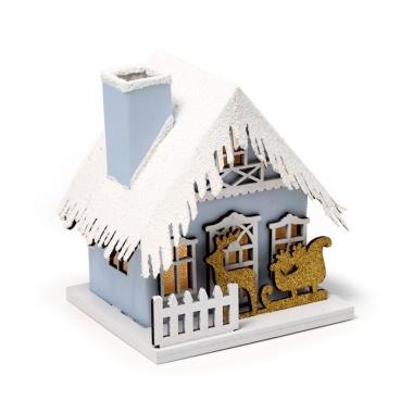 Casetta decorativa per natale con led slitta dorata