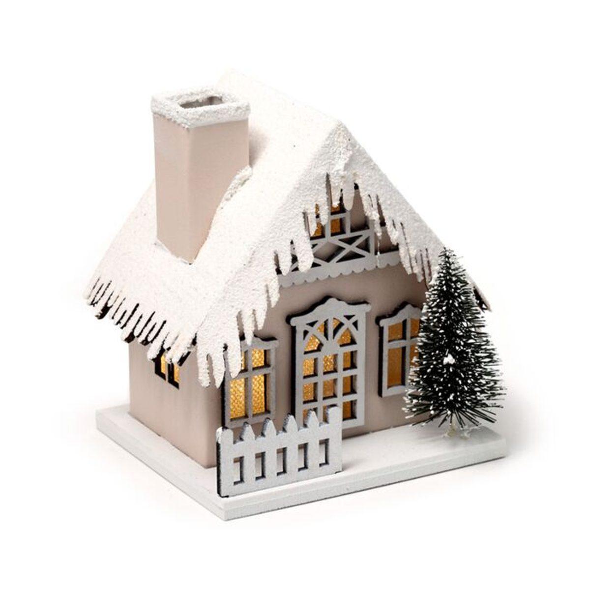 Casetta decorativa per natale con led albero e neve