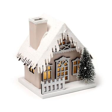 Casetta decorativa per natale con led albero e neve