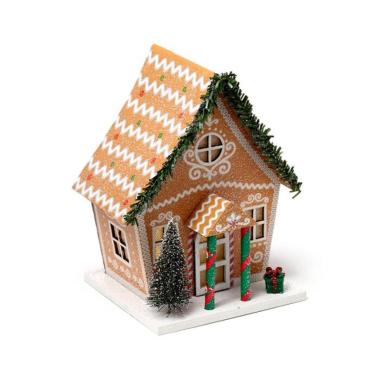 Casetta decorativa per natale con led pan di zenzero
