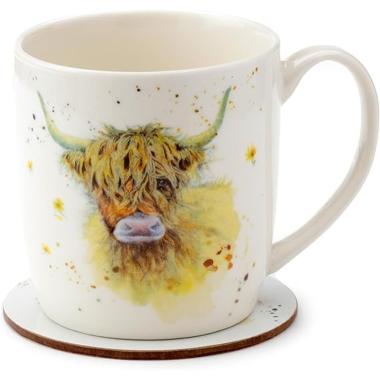 Set Tazza in Porcellana e Sottobicchiere/Coperchio - Bue Scozzese Jan Pashley