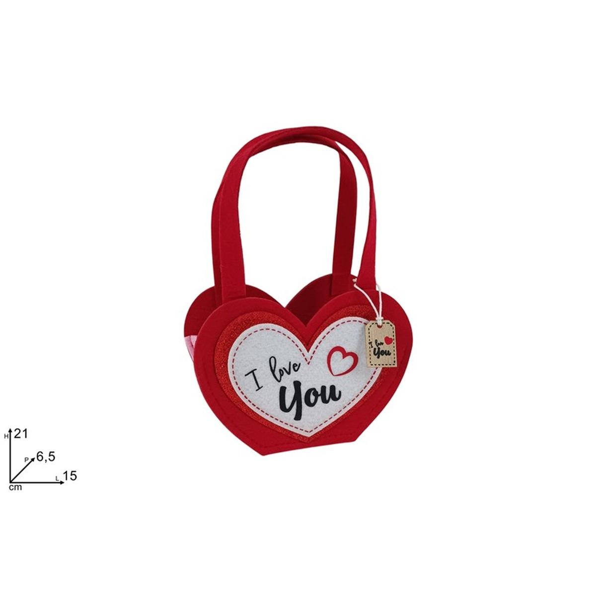 Cestino cuore in feltro con manico 21x15