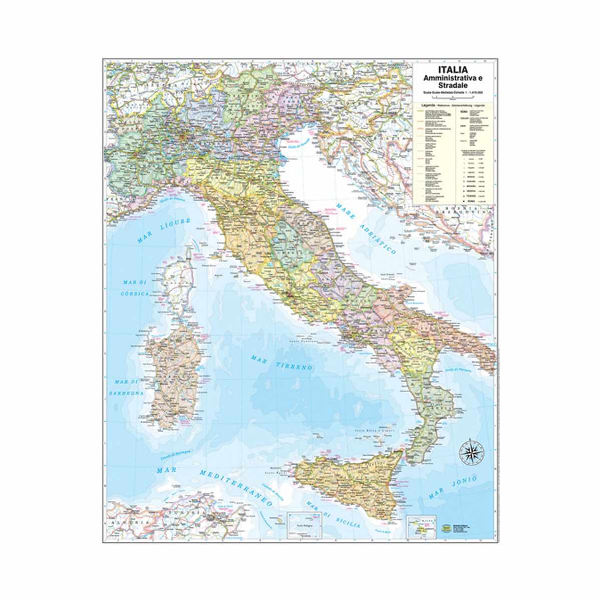 Cartina murale italia stradale 70x100 plast.