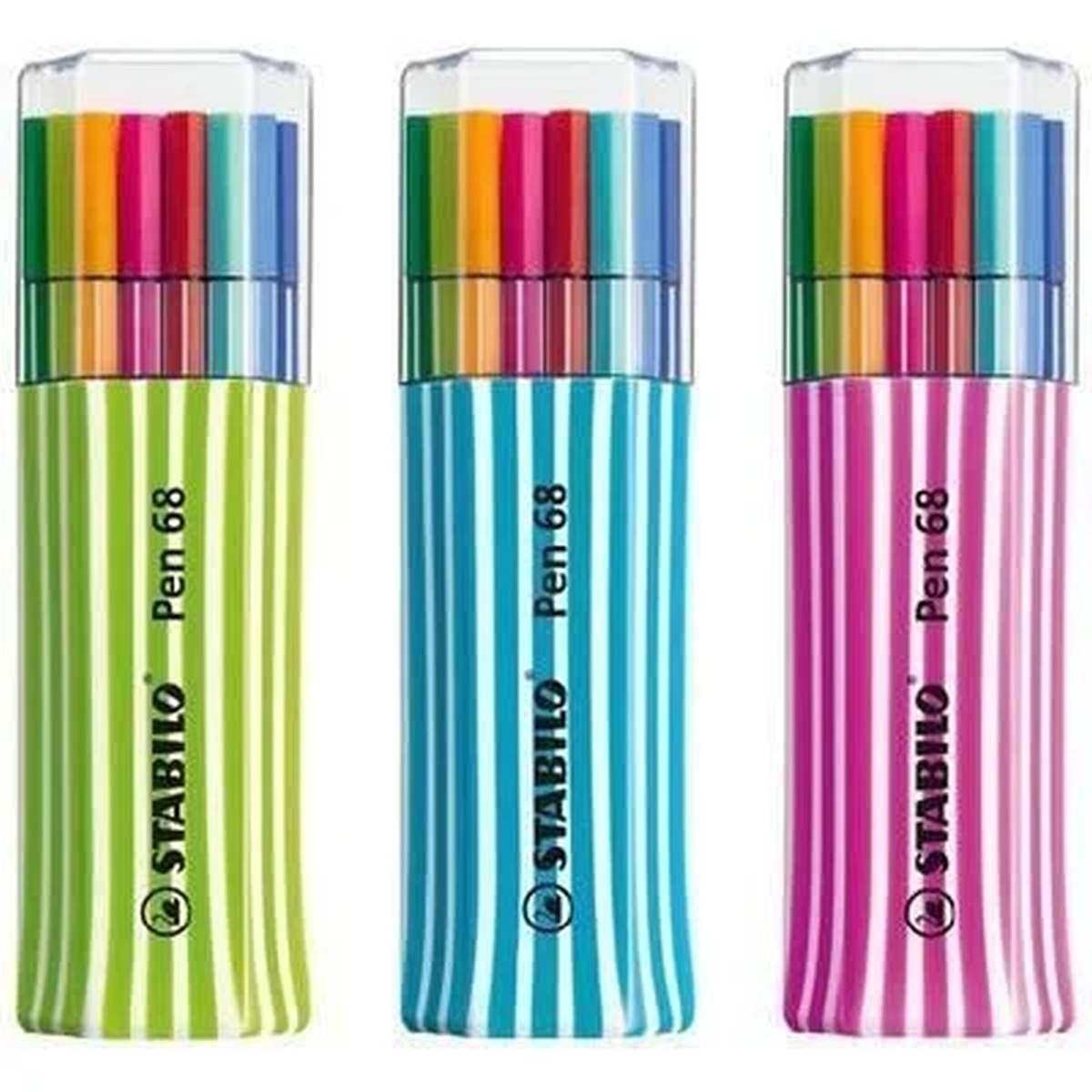STABILO Pen 68 Single-Pack con 15 col.ass. (4 pz.blu scuro+3 pz.rosa+3 pz.verde mela)
