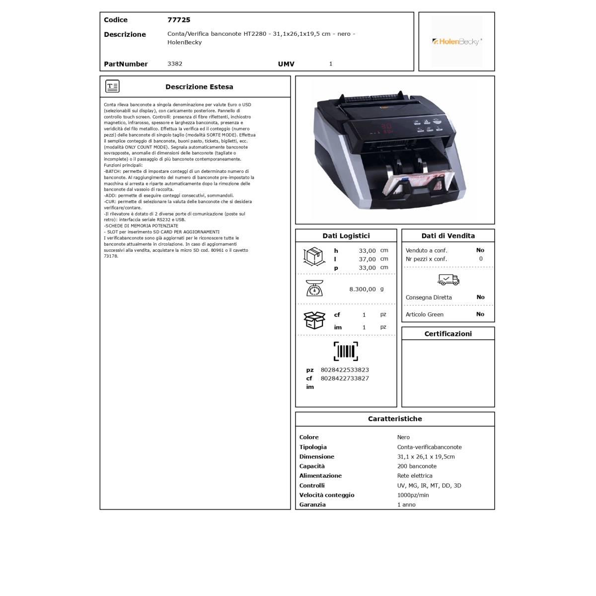 CONTA VERIFICA BANCONOTE HT2280 (no valorizza)